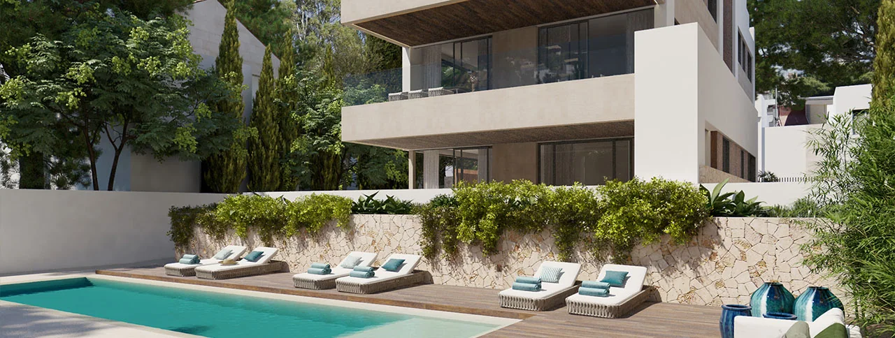Visualisering: Poolterrass, lägenhet till salu i El Terreno, Mallorca