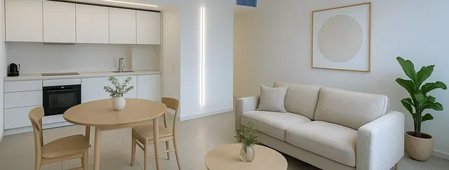 Visualisering: Vardagsrum och matplats, lägenhet att hyra i El Terreno, Mallorca