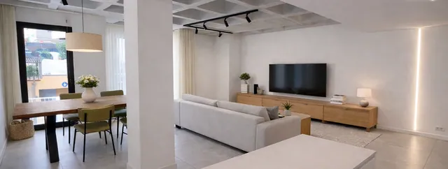 Visualisering: Vardagsrum och matplats, lägenhet att hyra i El Terreno, Mallorca