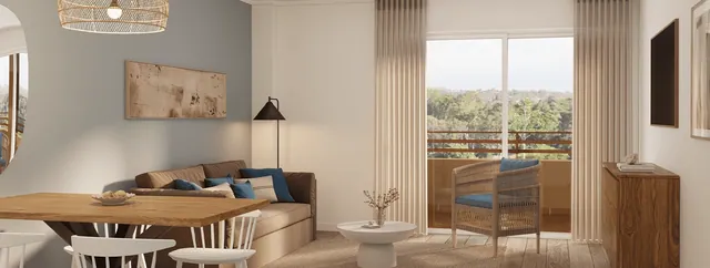 Visualisering: Vardagsrum och matplats, lägenhet till salu i Portocolom, Mallorca
