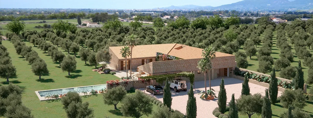 Fastighet Mallorca - nybyggd lyxfinca i Inca med pool, 125 000 m2 tomt och panoramautsikt