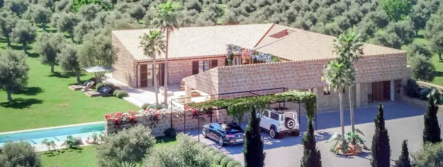 Visualisering: Flygvy, finca till salu i Inca, Mallorca