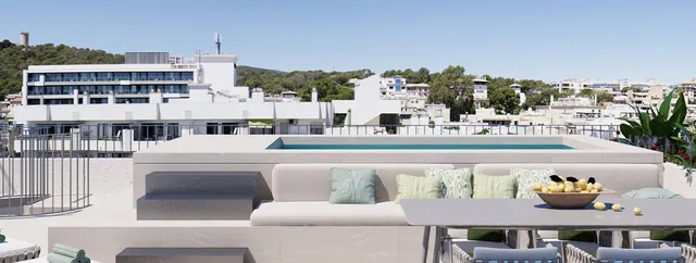 Visualisering: Takterrass med utsikt över poolen, takvåning till salu i El Terreno, Mallorca