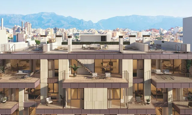 Visualisering: Exteriör med bergsutsikt, takvåning till salu i Palma, Mallorca
