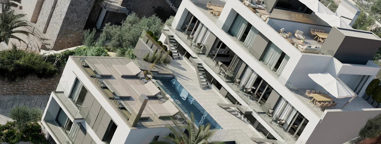 Visualisering: Flygvy, tomt till salu i Génova, Mallorca