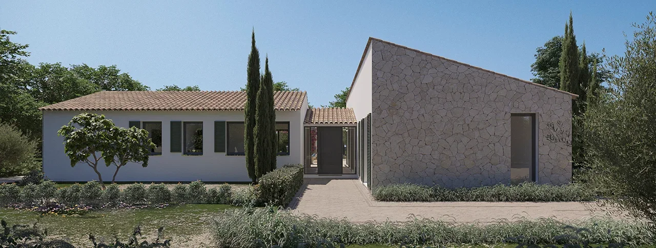 Visualisering: Fasad, tomt till salu i Santa Maria del Camí, Mallorca