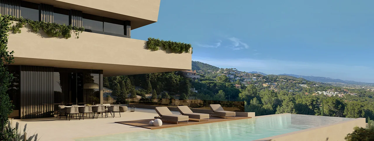 Visualisering: Poolterrass, tomt till salu i Son Vida, Mallorca