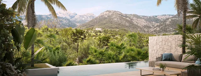 Visualisering: Poolterrass med bergsutsikt, radhus till salu i Campanet, Mallorca
