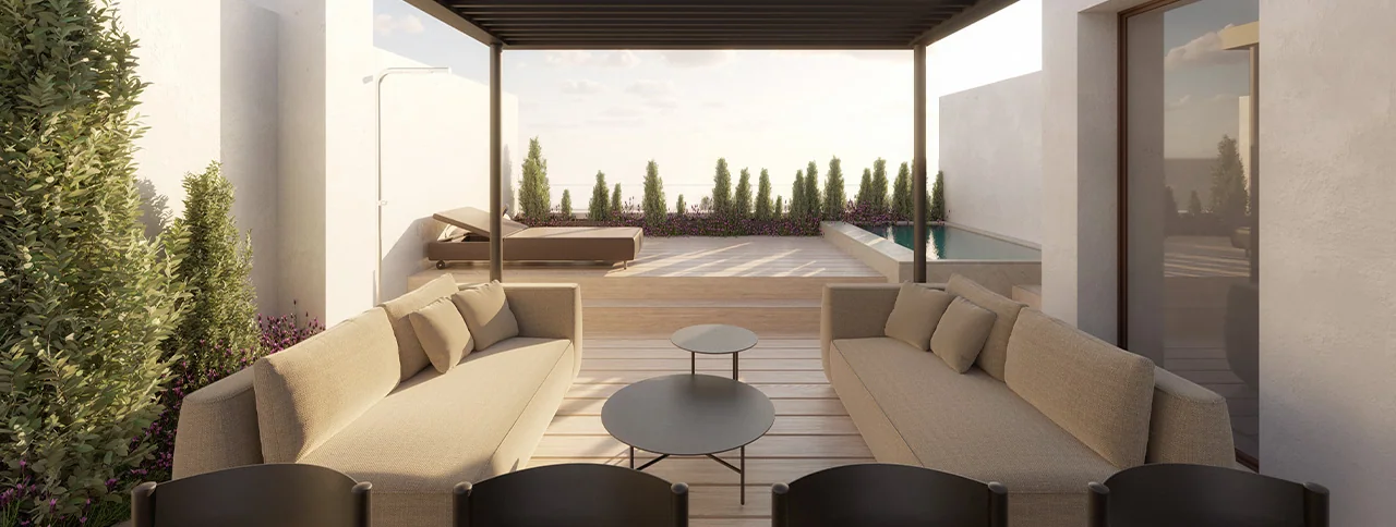 Visualisering: Lounge utomhus, radhus till salu i El Molinar, Mallorca