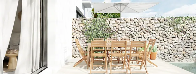 Visualisering: Matplats utomhus, radhus till salu i El Molinar, Mallorca