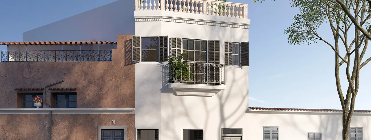 Visualisering: Fasad, radhus till salu i Santa Catalina, Mallorca