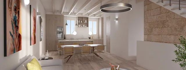 Visualisering: Vardagsrum och matplats, radhus till salu i Santa Catalina, Mallorca