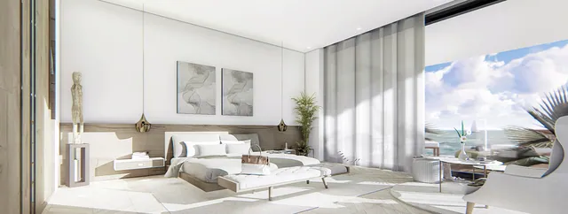 Visualisering: Sovrum med havsutsikt, villa till salu i Cala Vinyes, Mallorca