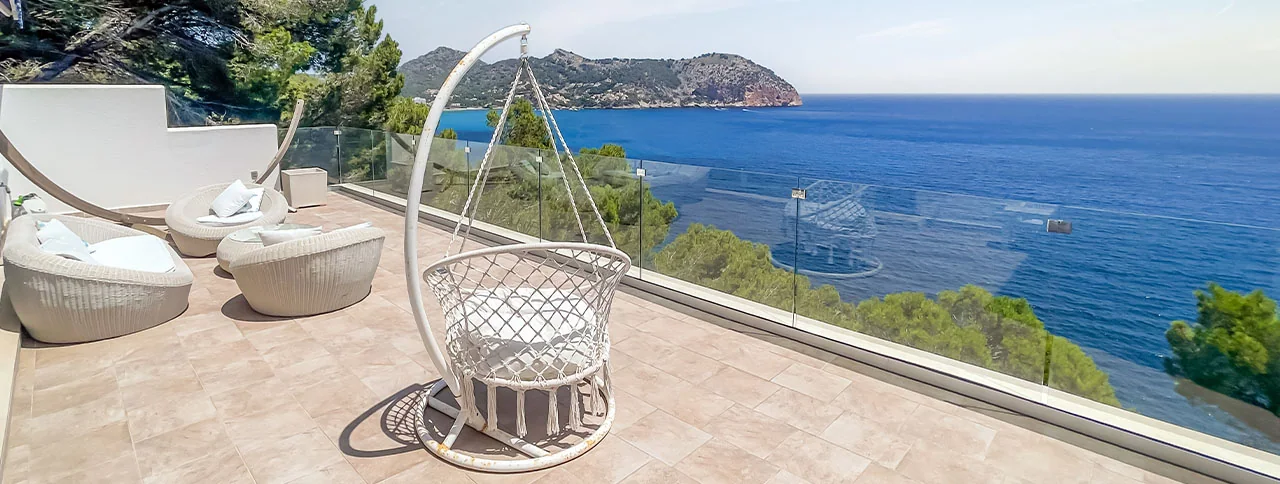 Terrass med havsutsikt, villa att hyra i Canyamel, Mallorca