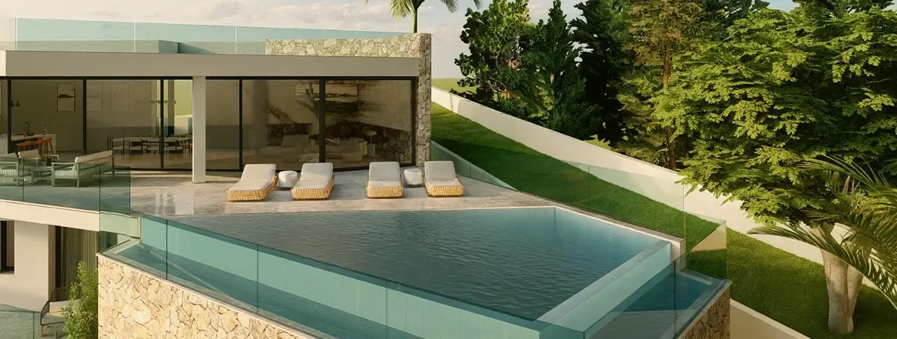 Visualisering: Poolterrass, villa till salu i Costa d'en Blanes, Mallorca
