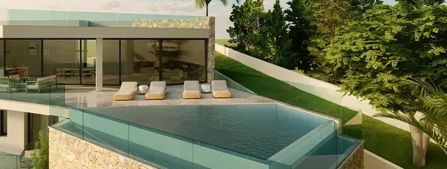 Visualisering: Poolterrass, villa till salu i Costa d'en Blanes, Mallorca