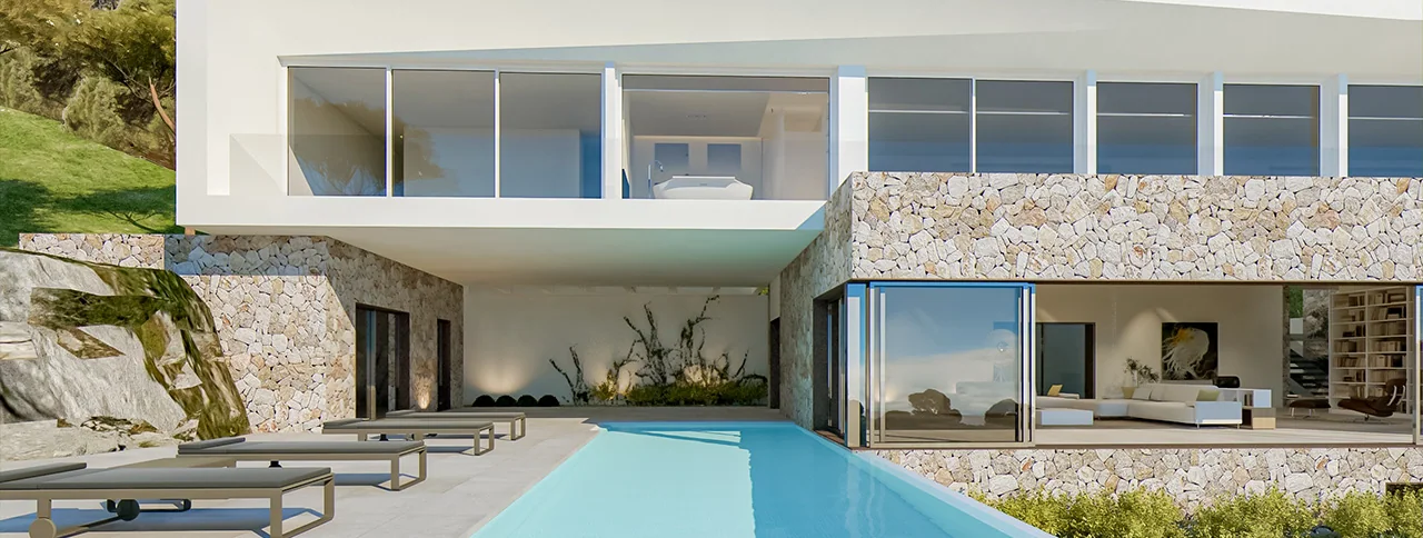 Visualisering: Poolterrass, villa till salu i Sol de Mallorca, Mallorca