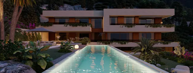 Visualisering: Exteriör i skymningen, villa till salu i Son Vida, Mallorca
